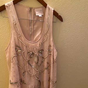 Sleeveless soft pink beaded top, size Large